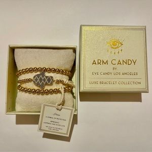 NWT Eye Candy Hamsa Hand Gold Bead Bracelet Set